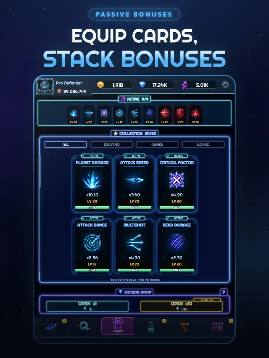 Equip cards and stack permanent bonuses