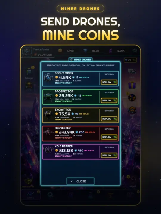 Miner drones farm coins while you are away